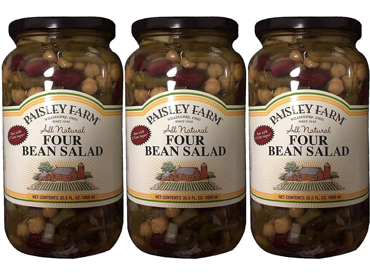 Paisley Farm Natural Four Bean Salad – 3 x 35.5oz Glass Jars (Total 106.5oz)