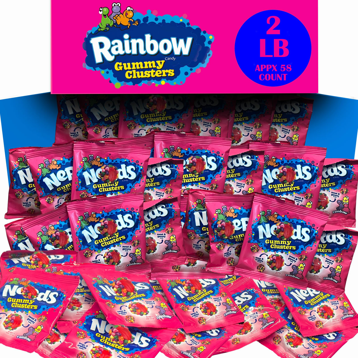 Partypom Nerrds Rainbow Gummy Clusters – 2 lb Bulk Candy, Fun Size, Individually Wrapped