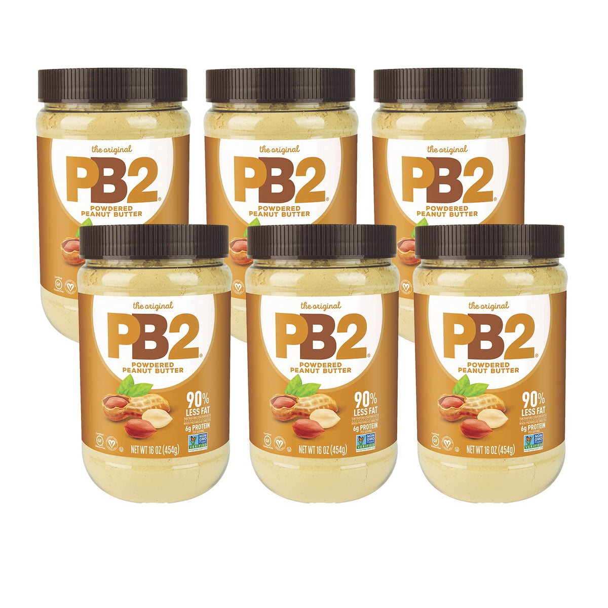 PB2 Powdered Peanut Butter Original Bundle – 6x16oz | All-Natural, 85% Less Fat