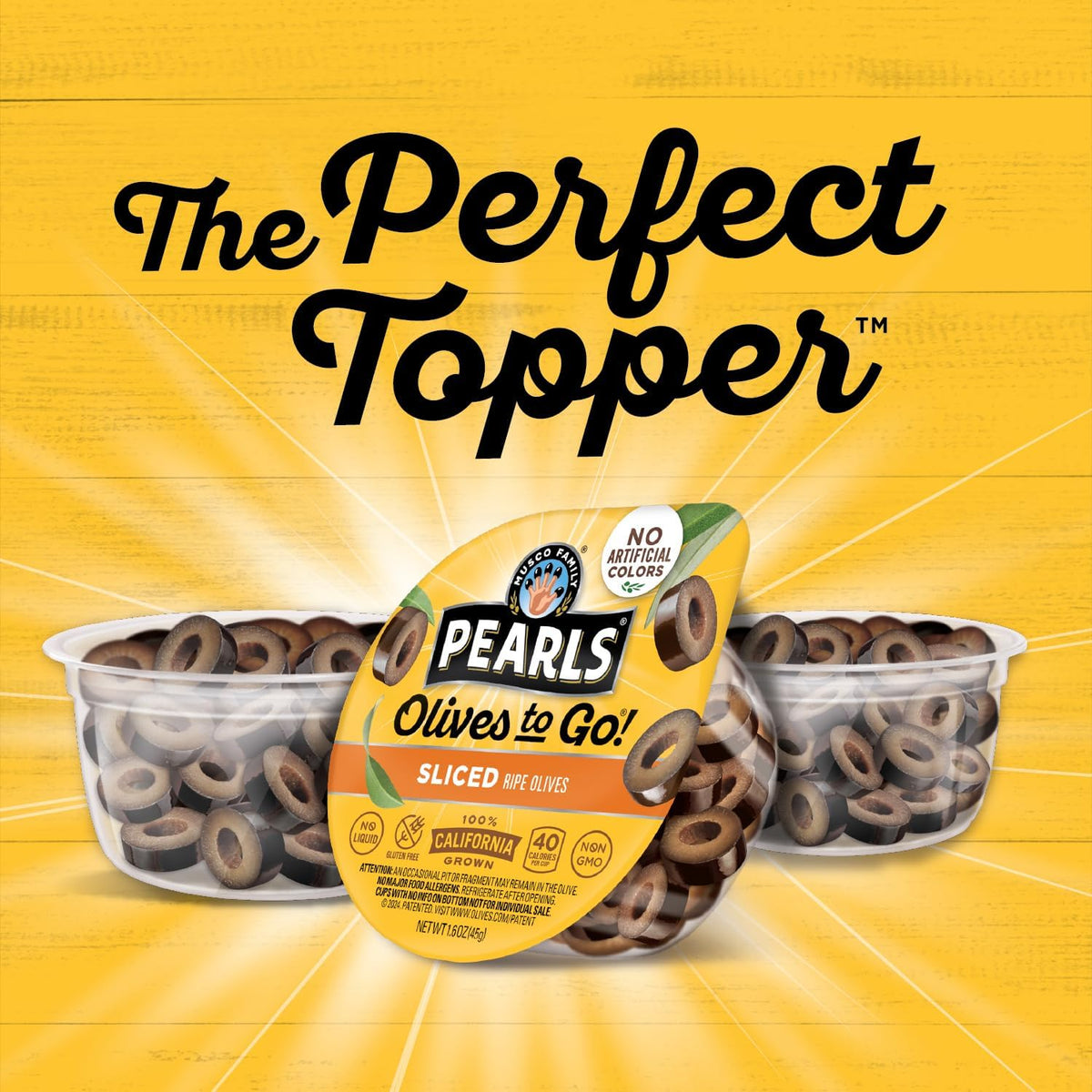 Pearls Olives To Go! Sliced Ripe Olives – 24 Pack, 1.4 oz Cups, California Grown, Non-GMO, Gluten-Free