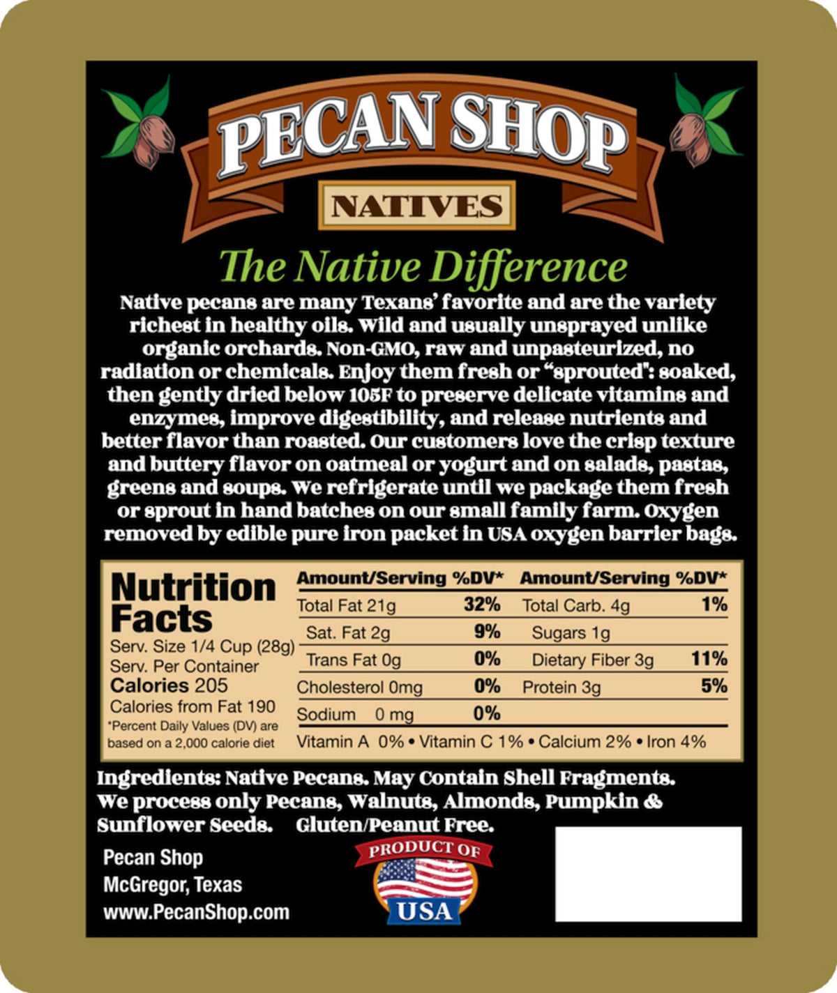 Pecans Unsalted Sprouted Organic Raw — 12 oz | Pecan Shop