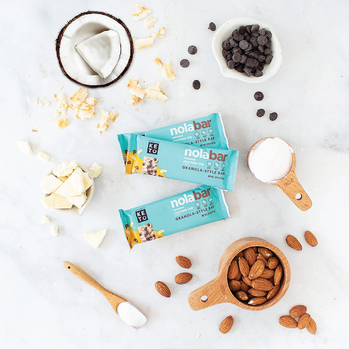 Perfect Keto Nola Bars - Gluten Free, Keto Granola Bars, 2g Net Carbs, Coconut Chocolate Chip, 8 Pack