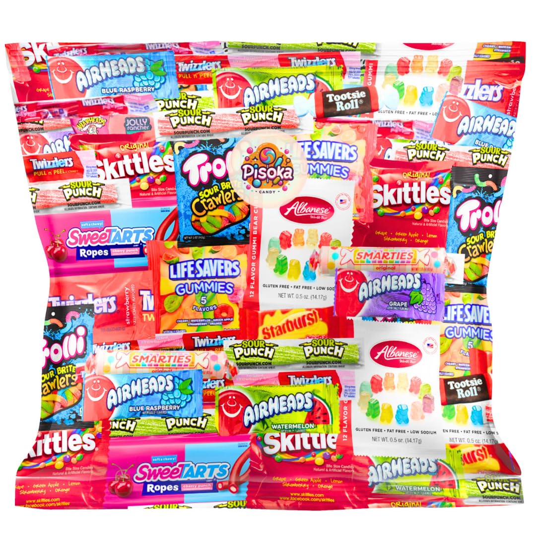 Pisoka Assorted Candy Mix – 4-lb Variety Pack of Gummies, Sour Candies & Chewy Treats for Parties