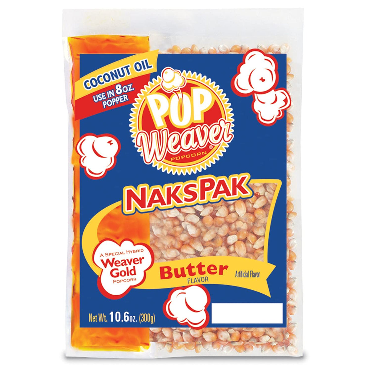 Pop Weaver Naks Pak – 10.6oz Butter Flavored Coconut Oil & Popcorn Pack for 8oz Poppers | Case of 24