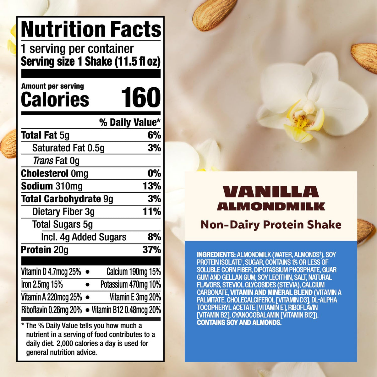 Premier Protein Non-Dairy Almondmilk Protein Shake Vanilla — 20g Plant-Based Protein, 5g Sugar, 11.5 fl oz (12 Pack)
