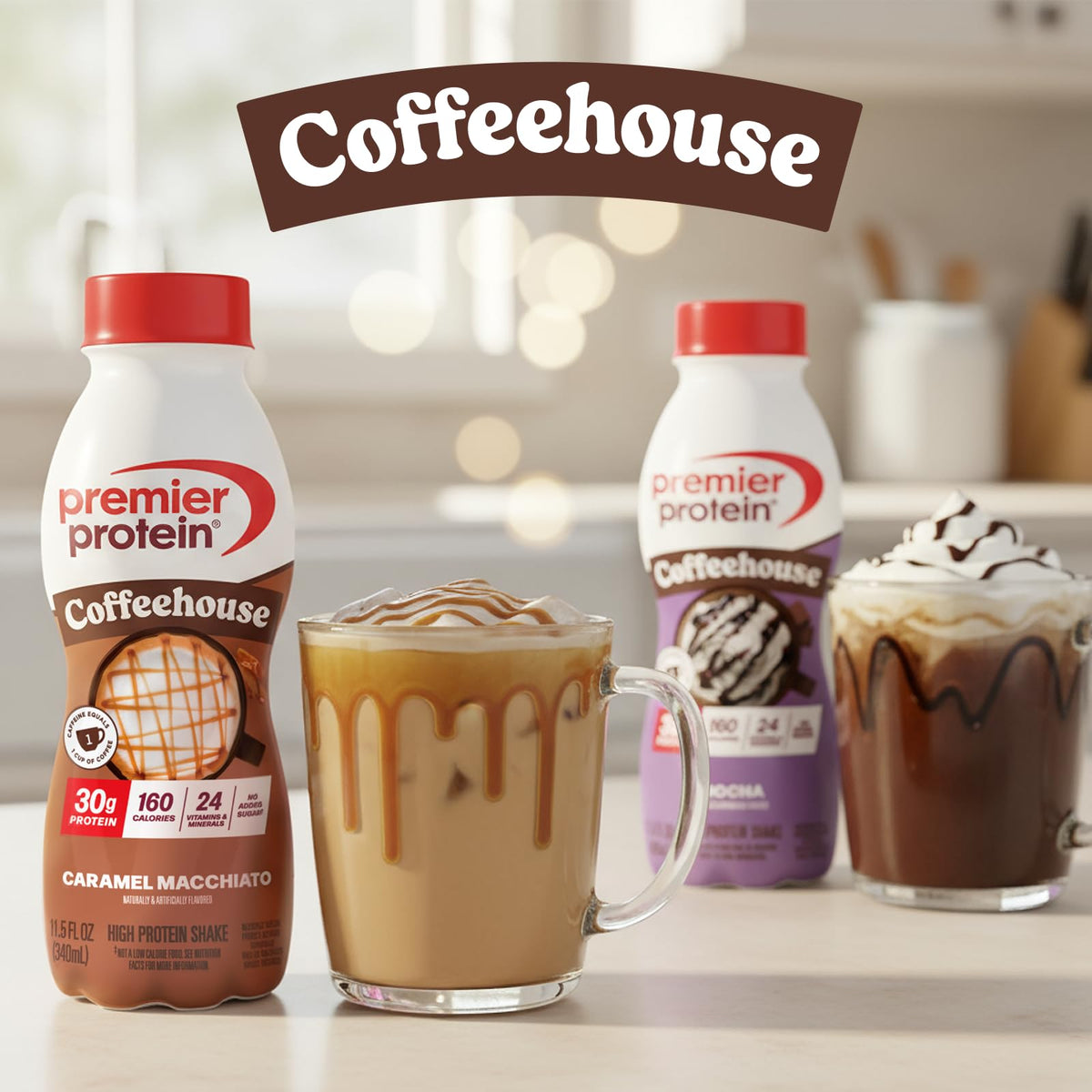 Premier Protein COFFEEHOUSE Mocha Shake – 30g Protein, 1g Sugar, 160 Cal, 12 Pack