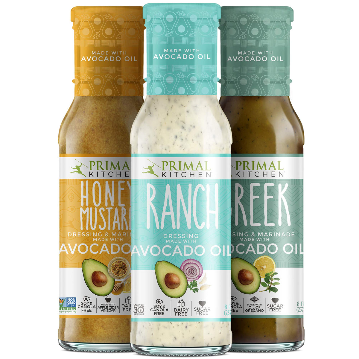 Primal Kitchen Ranch, Greek & Honey Mustard Dressing Variety Pack with Avocado Oil