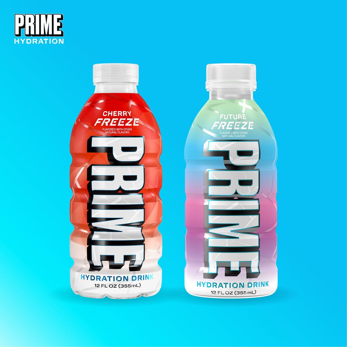 PRIME Hydration Cherry Freeze & Future Freeze — Electrolyte Drinks with Coconut Water, Zero Added Sugar, 12 fl oz (24 Pack)