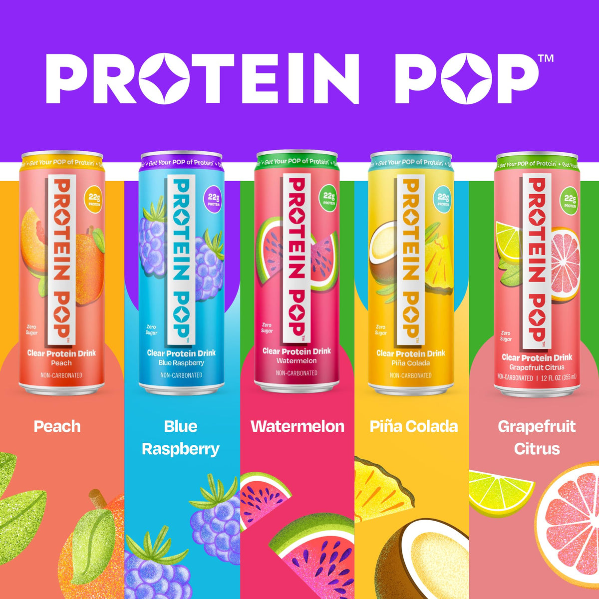 Protein Pop Watermelon Clear Whey Protein Shake — 22g Protein, Zero Sugar, 12oz Can (6-Pack)