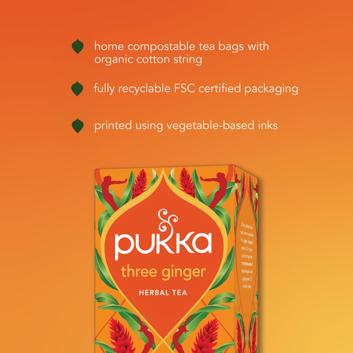 Pukka Three Ginger Organic Herbal Tea – Caffeine Free, Digestion-Friendly, 80 Bags (4x20)