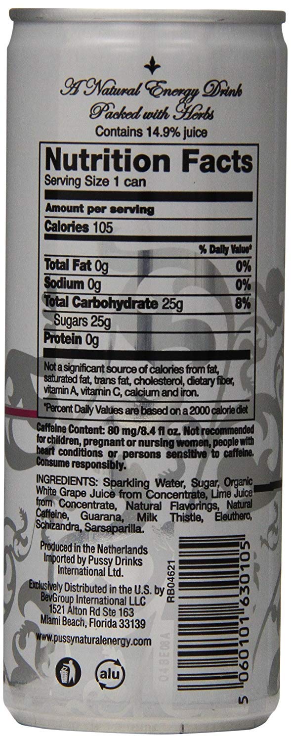Pussy Natural Energy Drink 12 Pack – 12 x 8.4 oz Cans, 100% Natural Ingredients