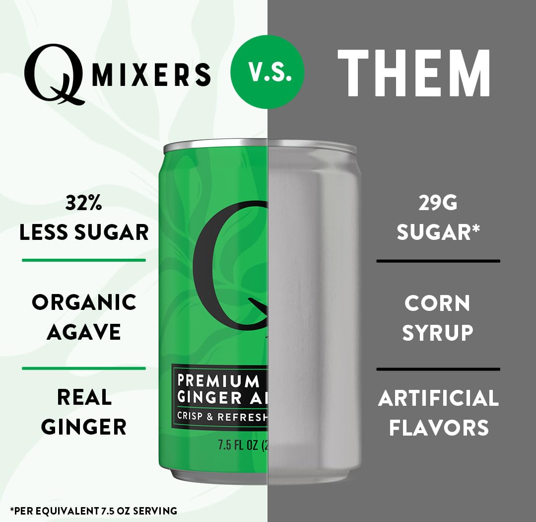 Q GINGER ALE with Real Ginger & Organic Agave – Ideal for Cocktails & Mocktails – 60 Calories per Can, 7.5 fl oz, Pack of 24