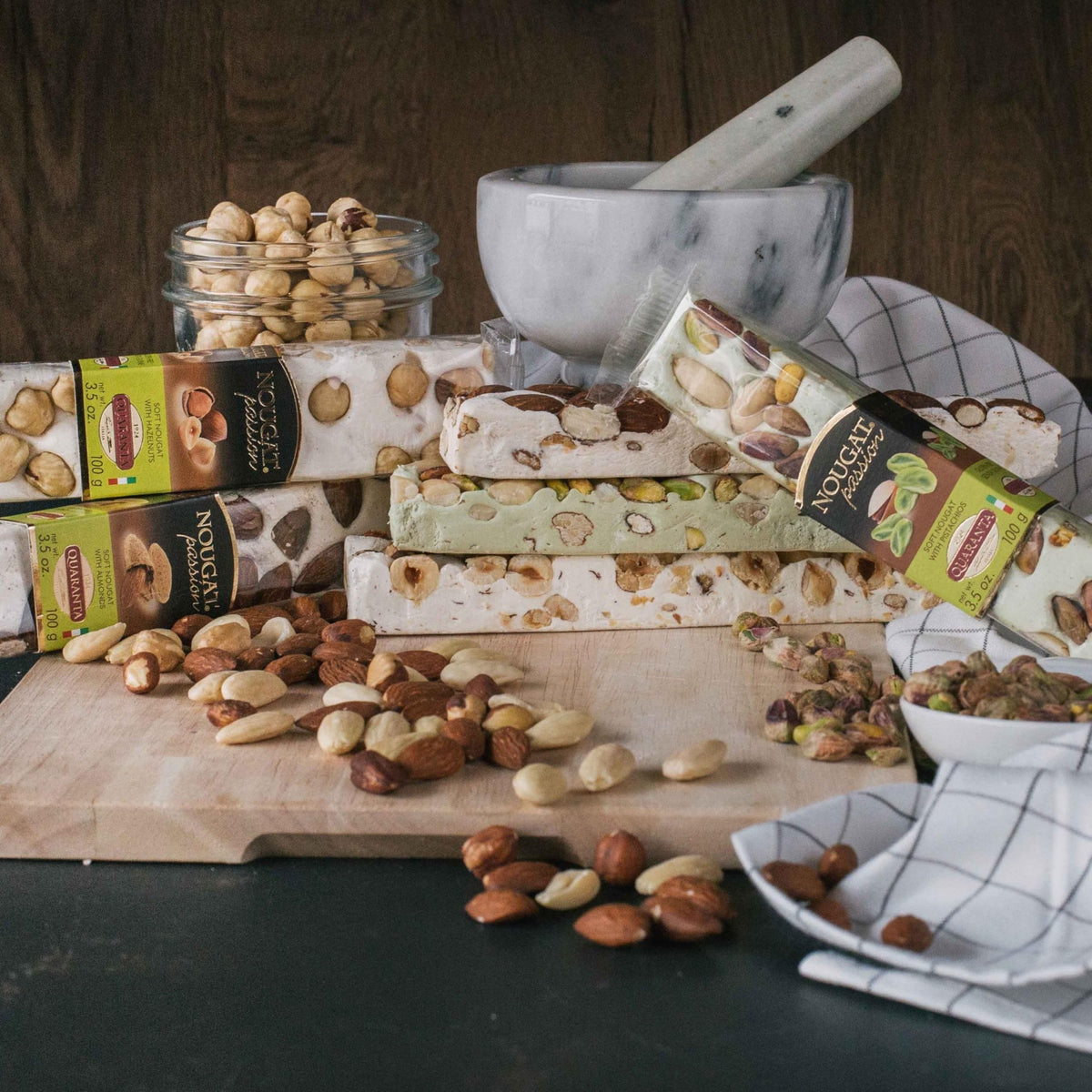 Quaranta Italian Nougat Traditional 5 Pack – Soft Torrone Bars with Pistachio, Almond & Hazelnut – Gluten-Free, GMO-Free, Palm Oil-Free
