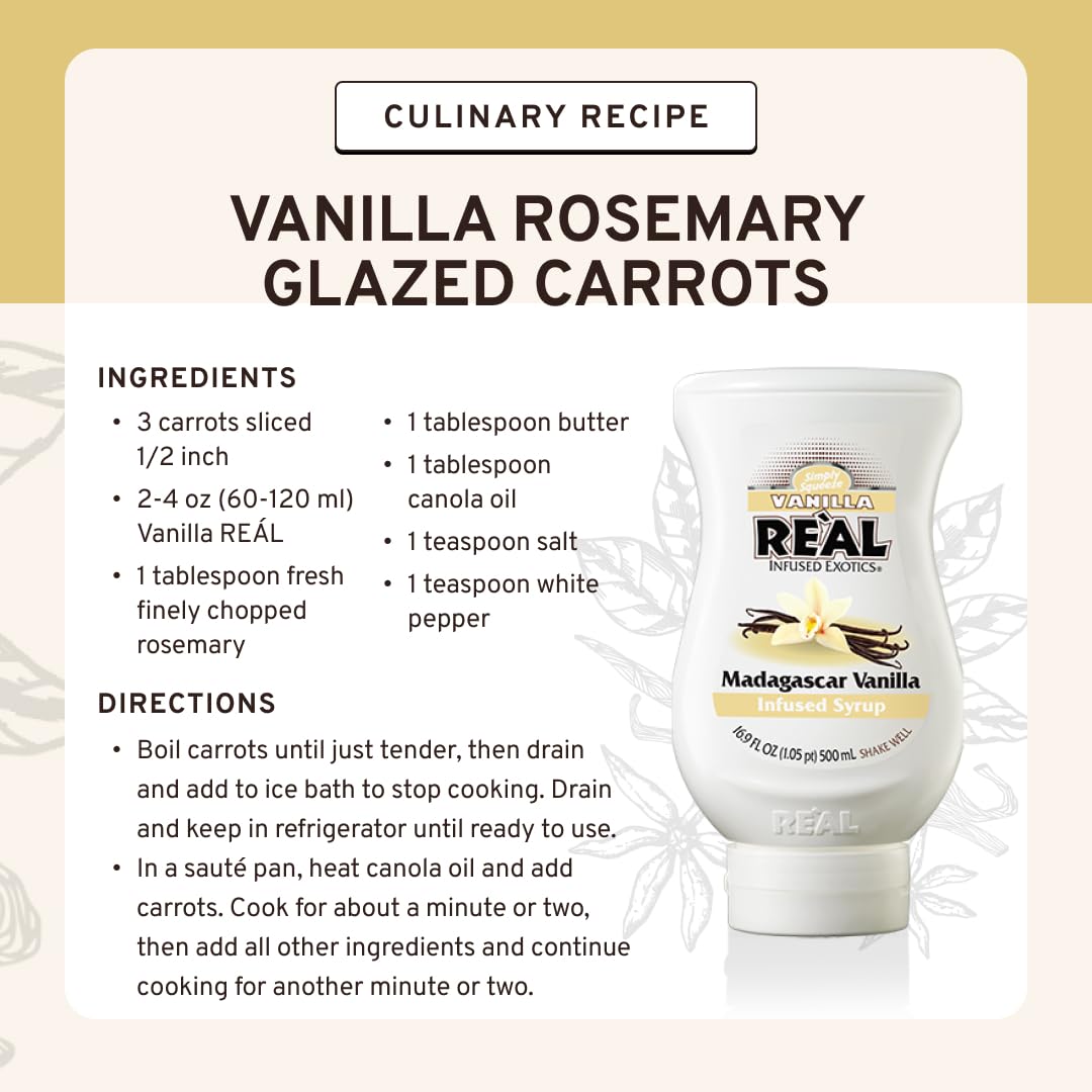 Vanilla Reàl Infused Exotics Madagascar Vanilla Syrup – Pack of 3, 16.9 oz Squeezable Bottles