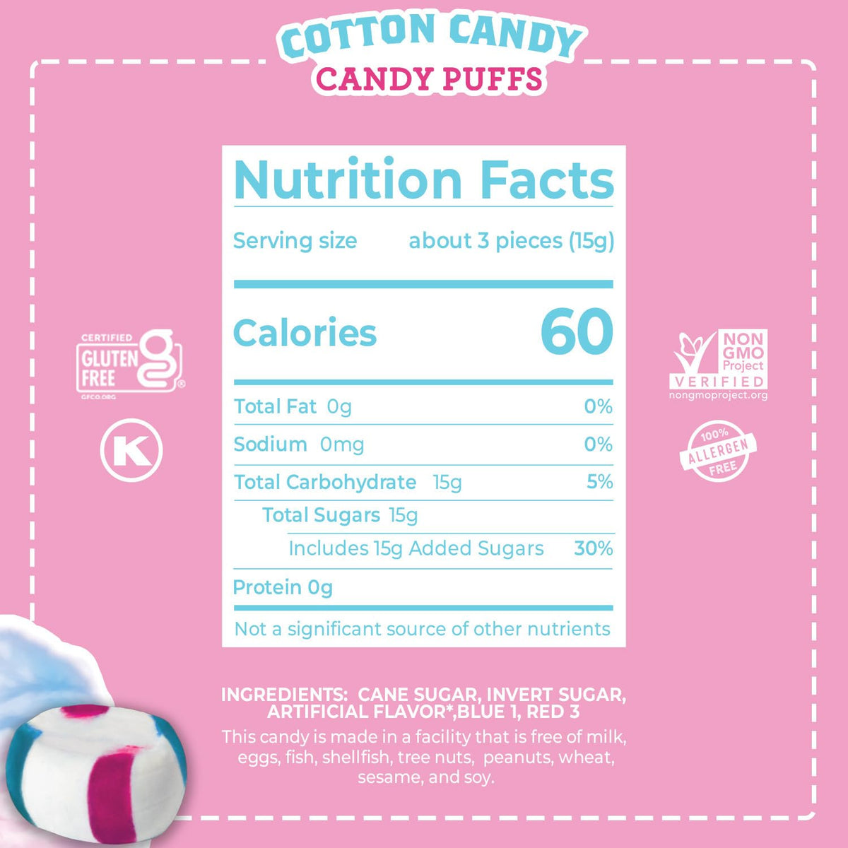 Red Bird Cotton Candy Flavored Candy Puff Mints – 52 oz Tub, Individually Wrapped, USA Made