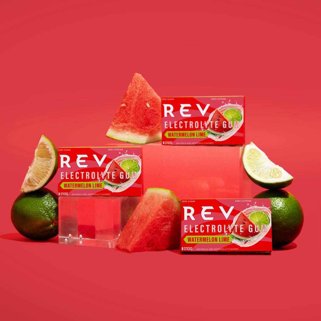 REV Electrolyte Gum Watermelon Lime – Sugar-Free with Essential Electrolytes (12-Count)