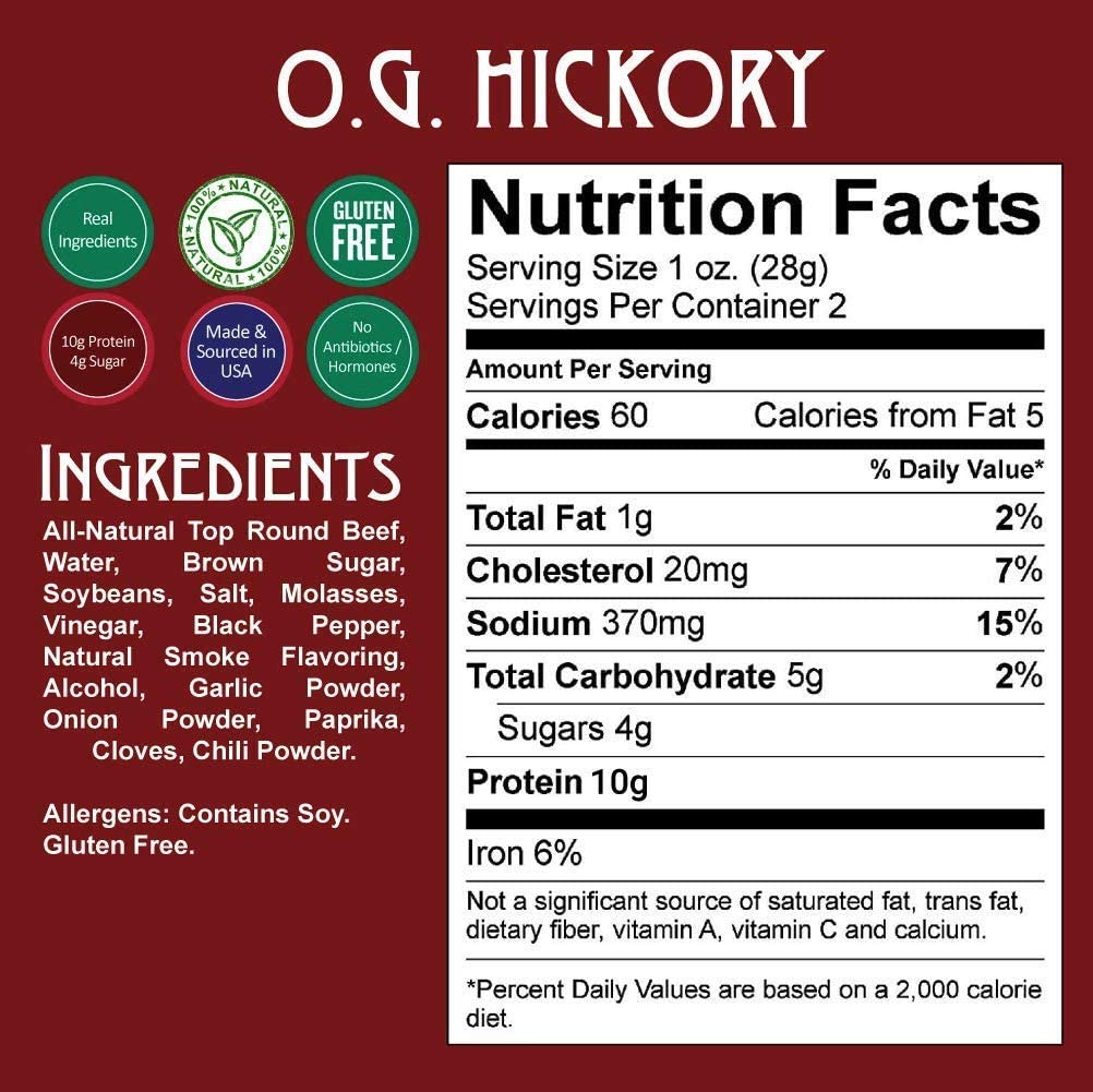 Righteous Felon Beef Jerky OG Hickory – All-Natural, High-Protein Snack (2oz x3)