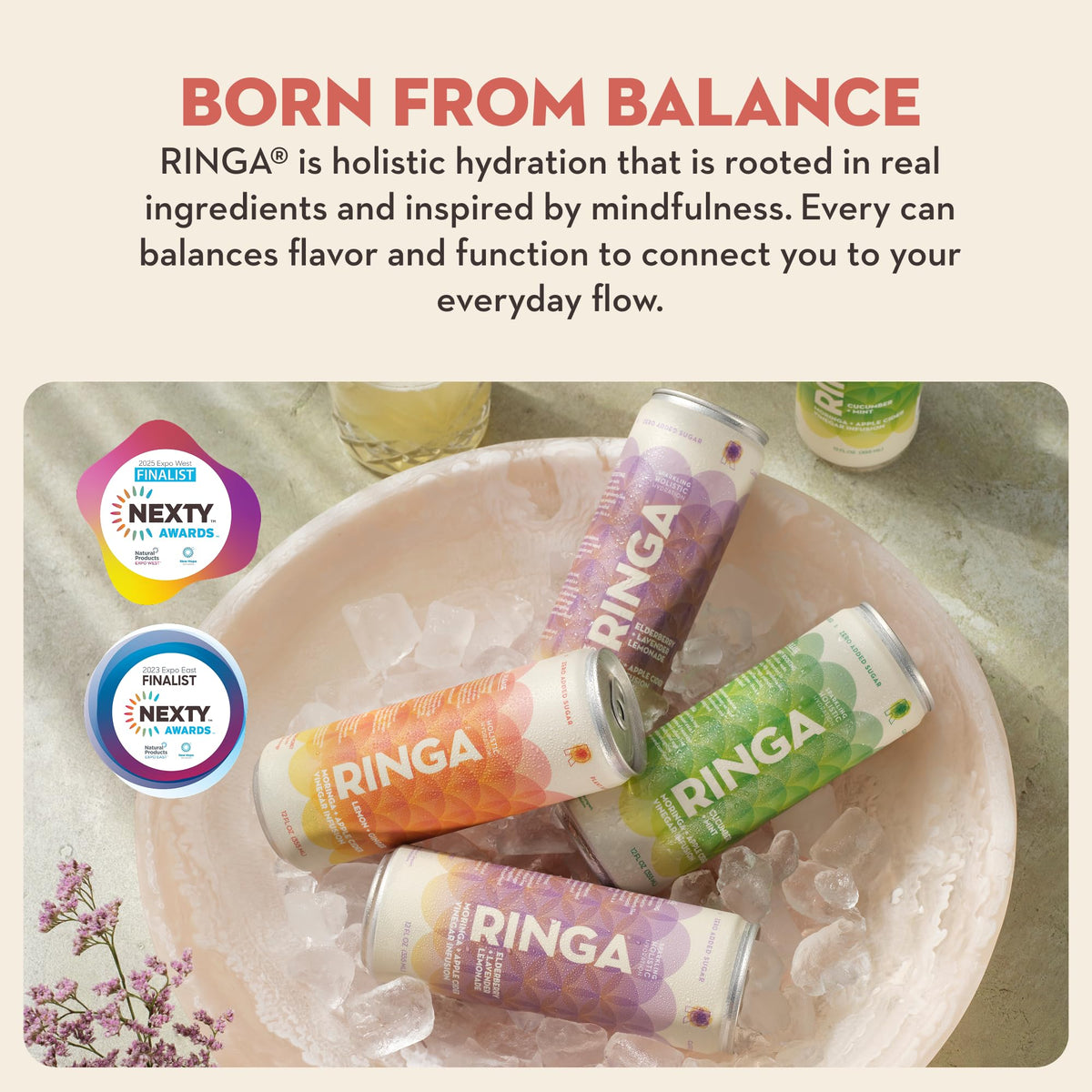 RINGA Sparkling Elderberry Lavender Lemonade - Organic Moringa, 3g Prebiotic Fiber, No Added Sugar