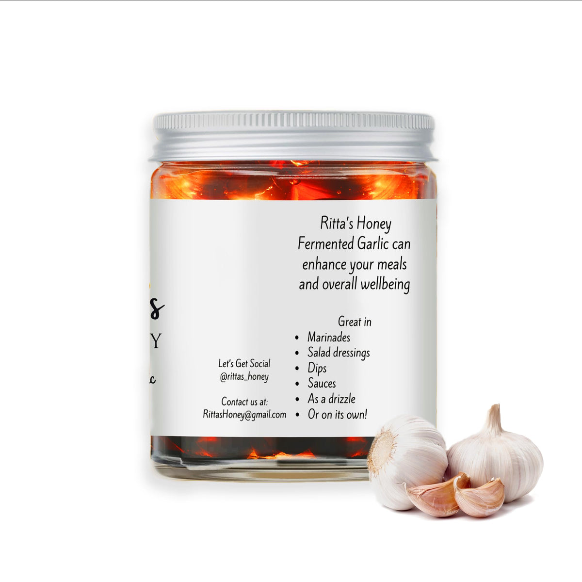 Ritta's Honey Fermented Garlic Honey – Raw California Wildflower, Probiotic Garlic Infused Honey, 8 oz Jar