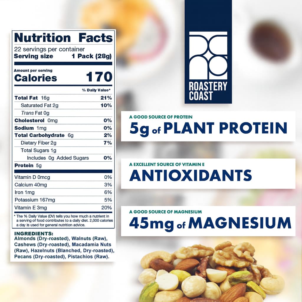 Roastery Coast Mixed Nuts Variety Pack – Unsalted, No Peanuts, Individual Snack Packs
