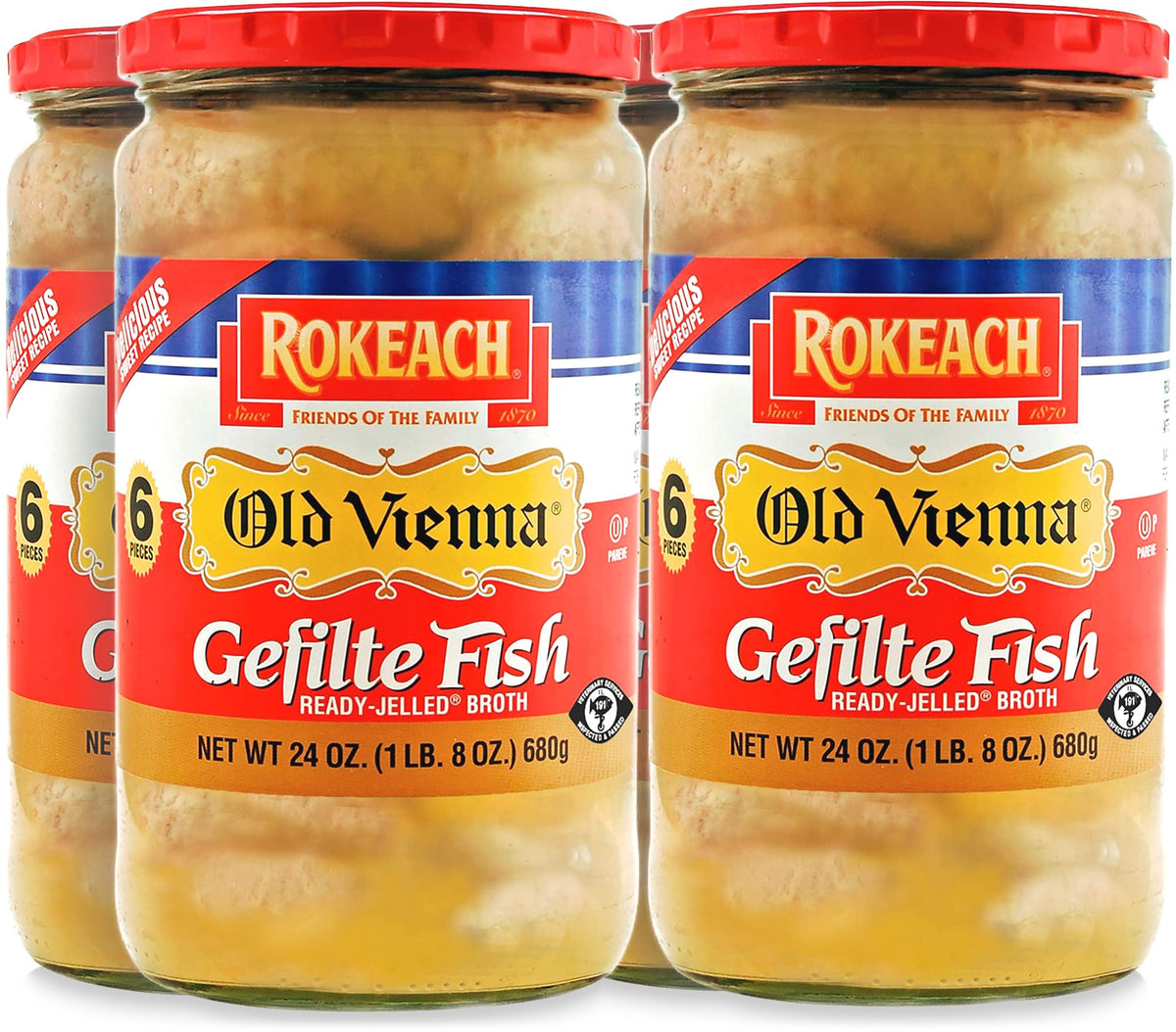 Rokeach Old Vienna Gefilte Fish – 24 oz Jar (4-Pack) | Kosher for Passover