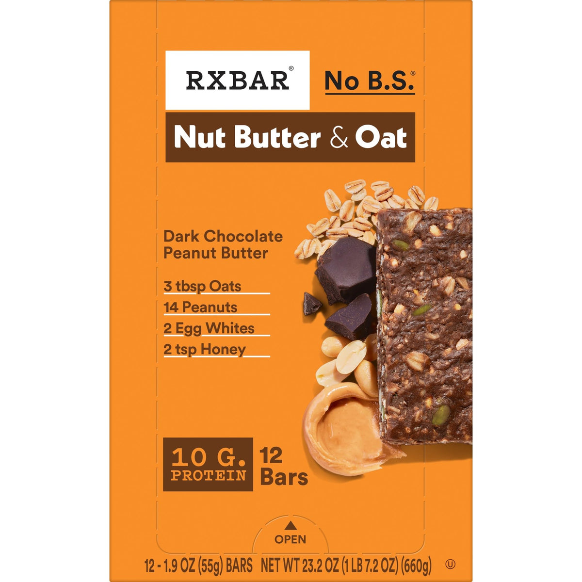 RXBAR Nut Butter & Oat Dark Chocolate Peanut Butter Bars – 12 Bars (23.2 oz Box)