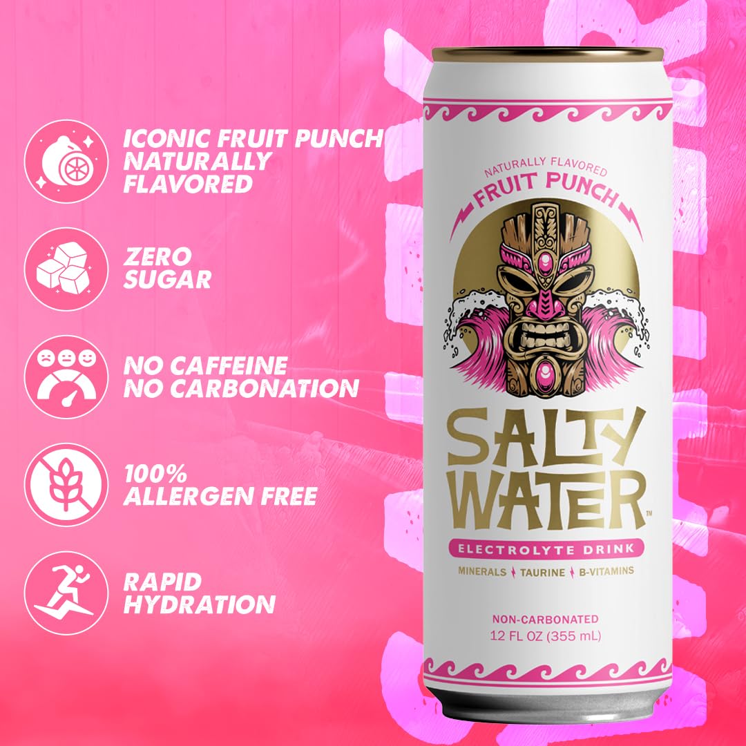 SaltyWater Electrolyte Drink – Fruit Punch (Zero Sugar, 10 Calories) – 12 Pack