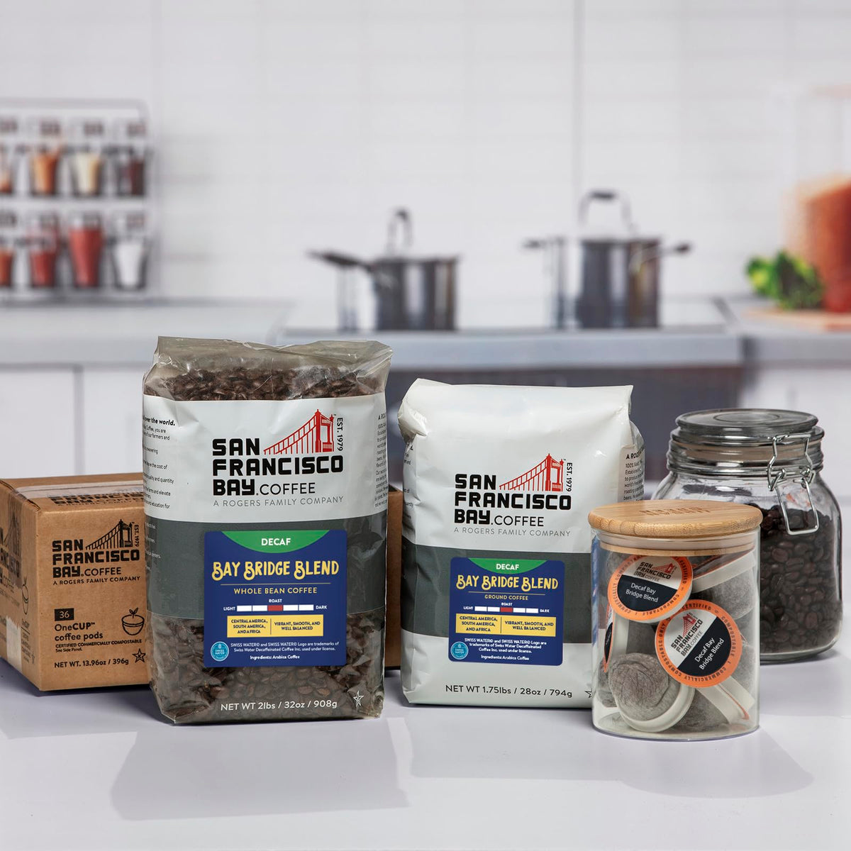San Francisco Bay Decaf Bay Bridge Blend Whole Bean Coffee | Swiss Water Process
