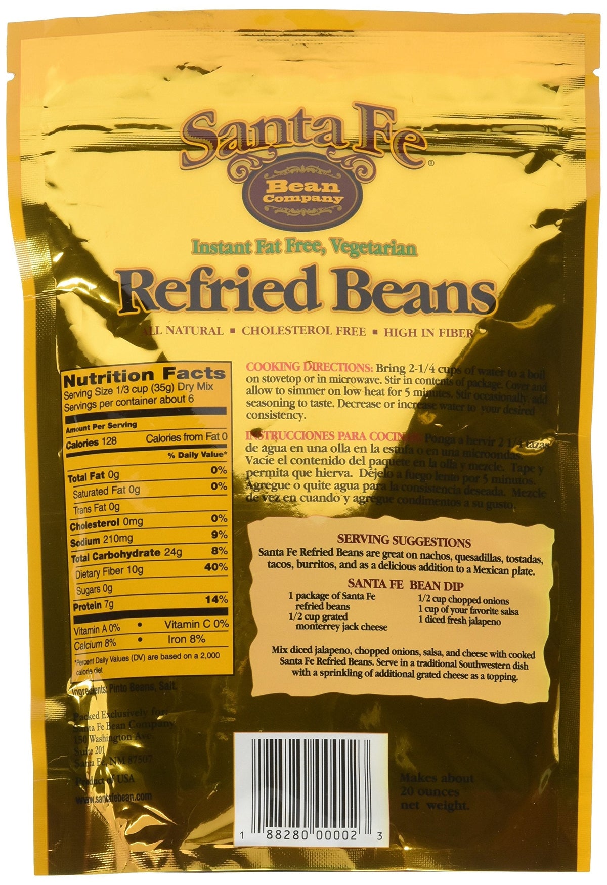 Santa Fe Bean Instant Fat Free Vegetarian Refried Beans – Pack of 4 (7.25 oz each)