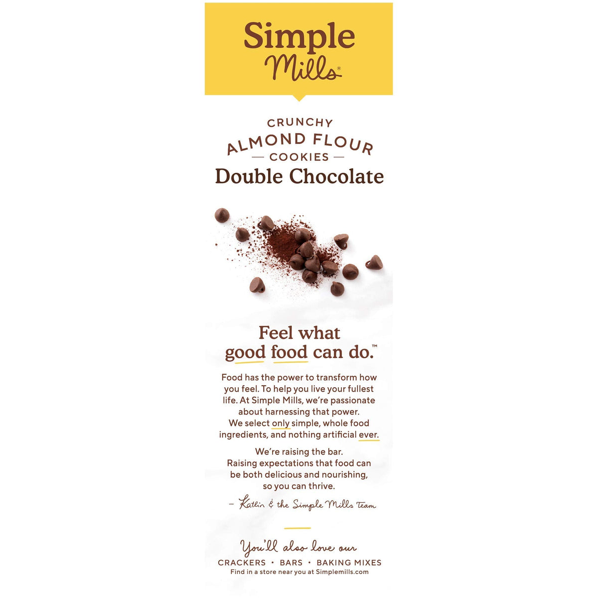 Simple Mills Almond Flour Double Chocolate Chip Cookies - Gluten Free, Non-GMO, Grain Free, Pack of 6