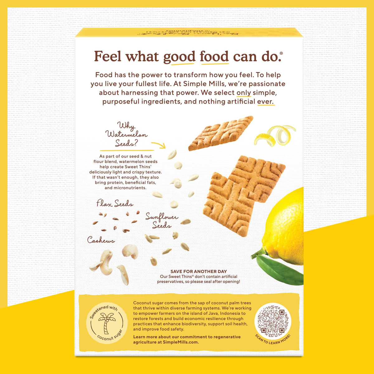 Simple Mills Lemon Seed & Nut Flour Sweet Thins – Paleo Friendly Crunchy Lemon Cookies, 4.25 oz (Pack of 6)