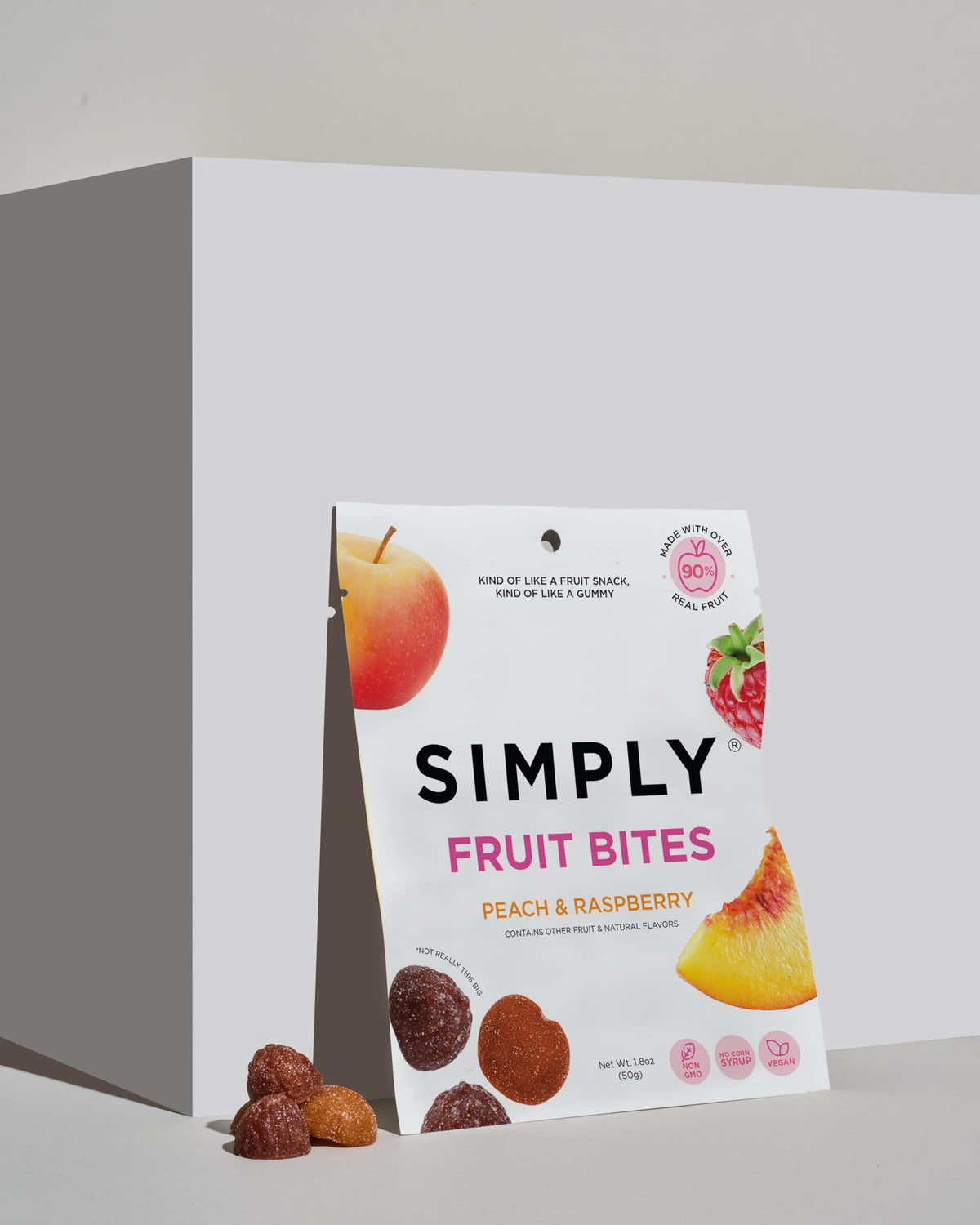 Simply Fruit Bites – Real Fruit Gummies Peach & Raspberry | 8-Pack | Gluten Free & Kosher