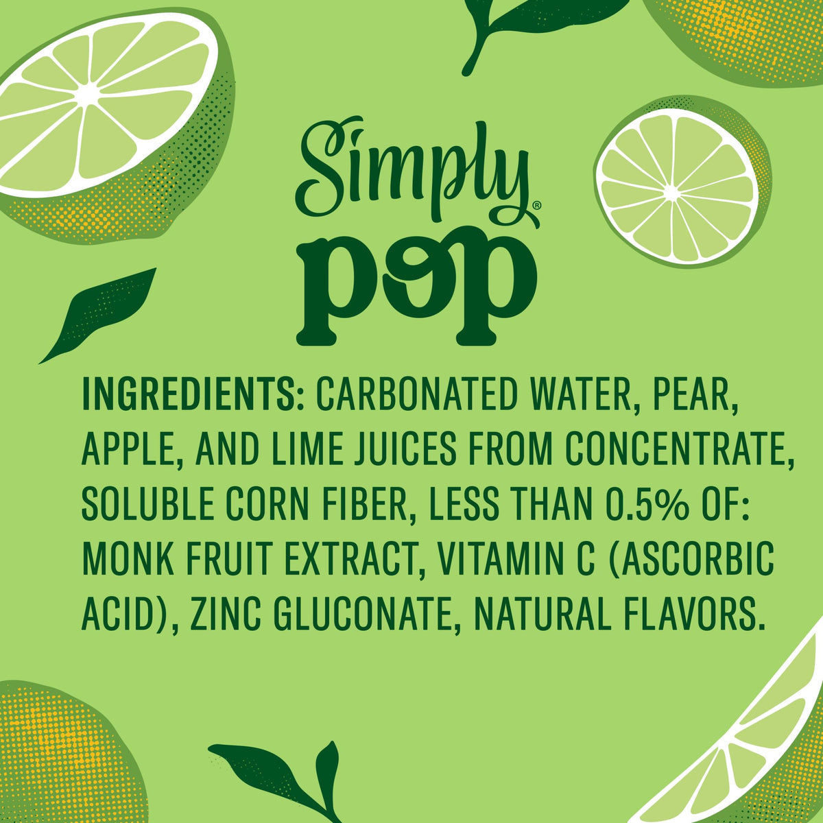 Simply POP Lime Prebiotic Soda – 12 Pack, 6 g Fiber, 60 kcal per Can