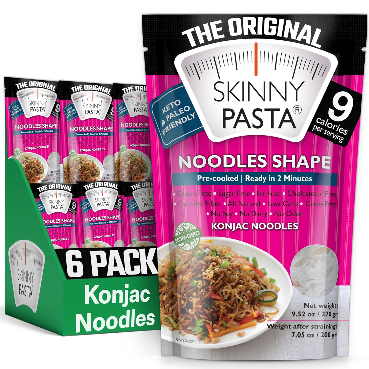 Skinny Pasta Angel Hair Konjac Noodles – Low-Carb, Gluten-Free, Keto-Friendly (6 Pack)