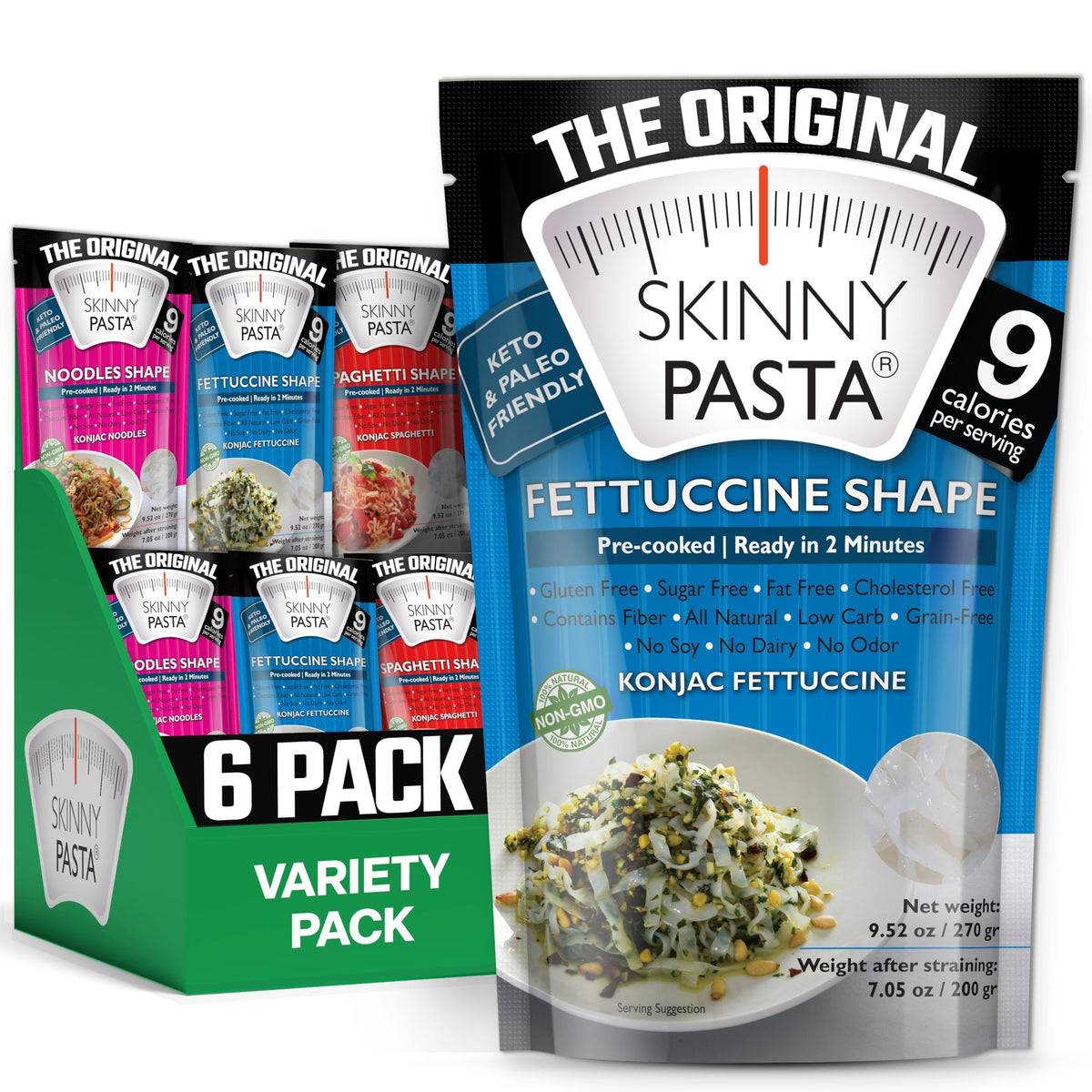 Skinny Pasta Variety Pack – Konjac Noodles, Low Carb & Gluten Free (6 Pack)
