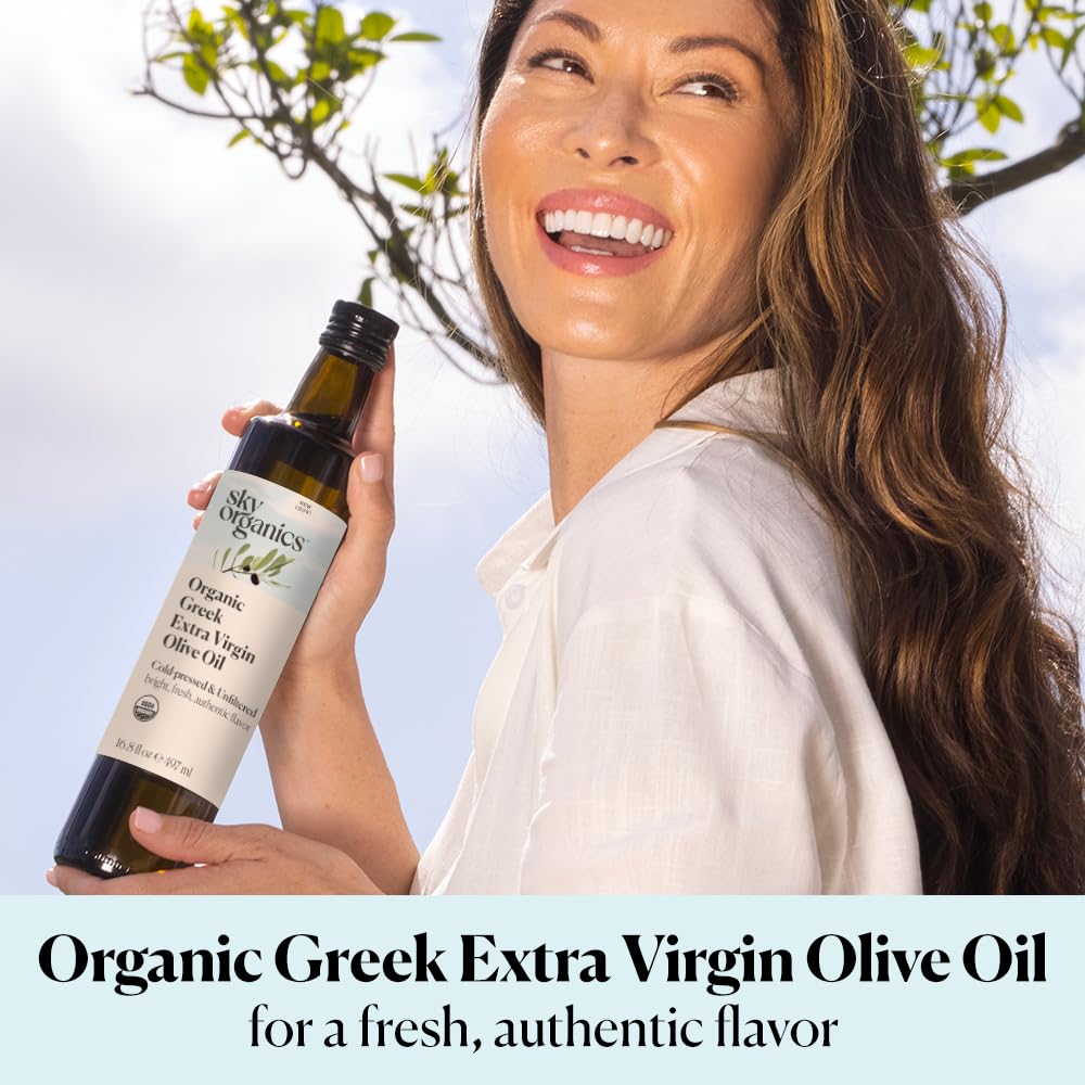 Sky Organics Organic Extra Virgin Olive Oil – 16.9 fl oz, Cold Pressed & Unfiltered, Greek Sourced, Kosher, Vegan