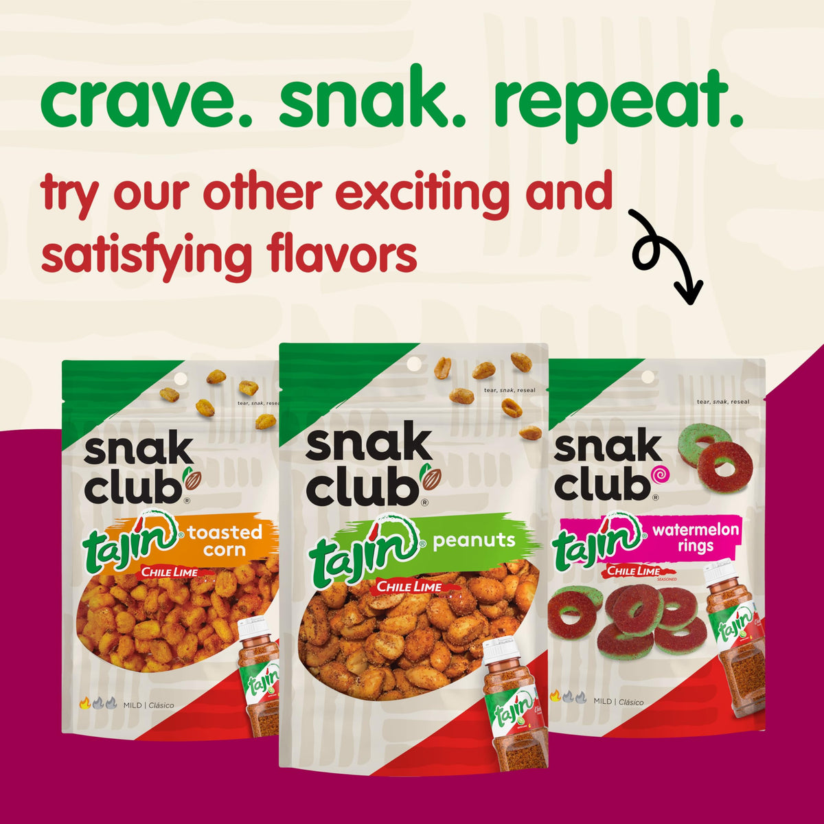 Snak Club Tajín Crunchy Peanuts – Chili Lime Seasoning, Mild Heat, 26 oz Resealable Bag