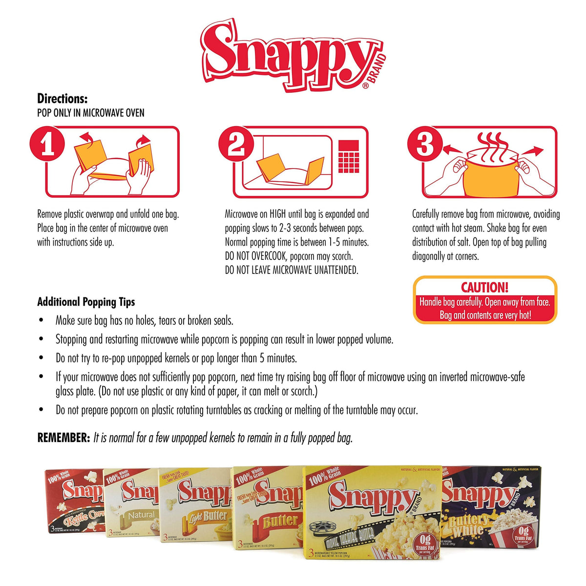 SNAPPY Movie Theater Butter Microwave Popcorn — 3.5 oz Bags, 48 Count, Non-GMO, Whole Grain