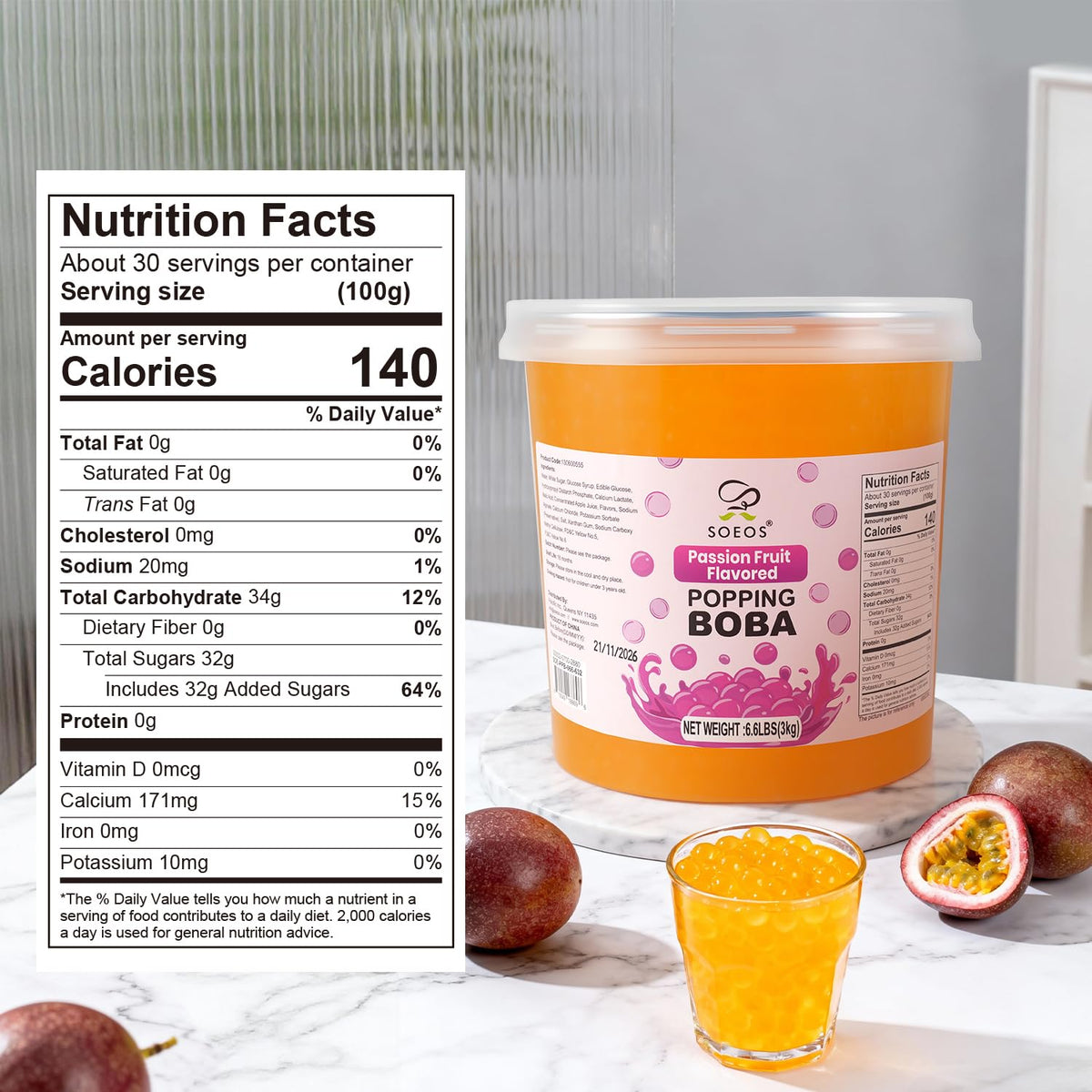Soeos Passion Fruit Popping Boba – 6.6lbs Premium Bubble Tea Toppings
