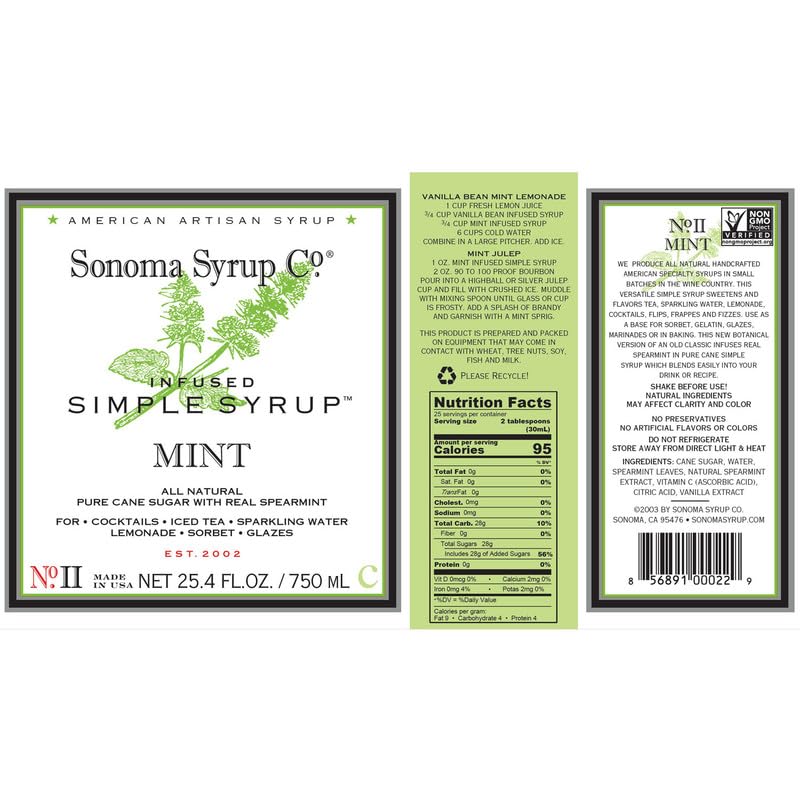 Sonoma Syrup Co. Mint Infused Simple Syrup 25.4 fl oz | Coffee, Cocktails & Cooking | Hand Crafted in the USA