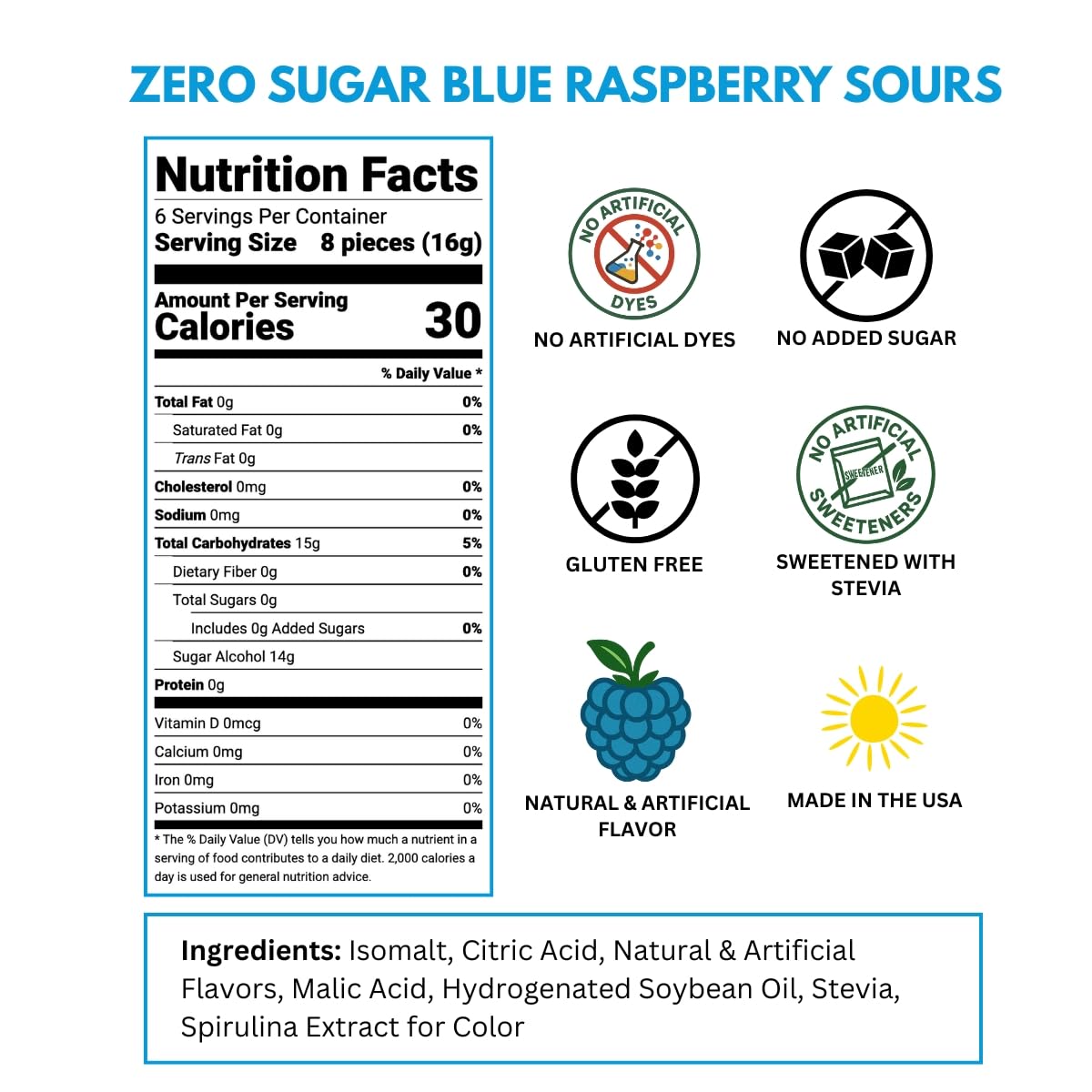 Sour Drops | Zero Sugar Sour Candy 3 Pack – Tangerine, Lychee, Blue Raspberry | No Artificial Dyes or Sweeteners