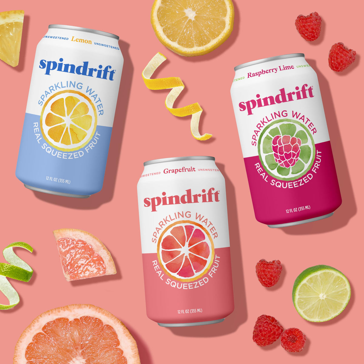 Spindrift Sparkling Water Core 3 Flavor Variety Pack – Real Squeezed Fruit, 24 Cans (12 oz each)