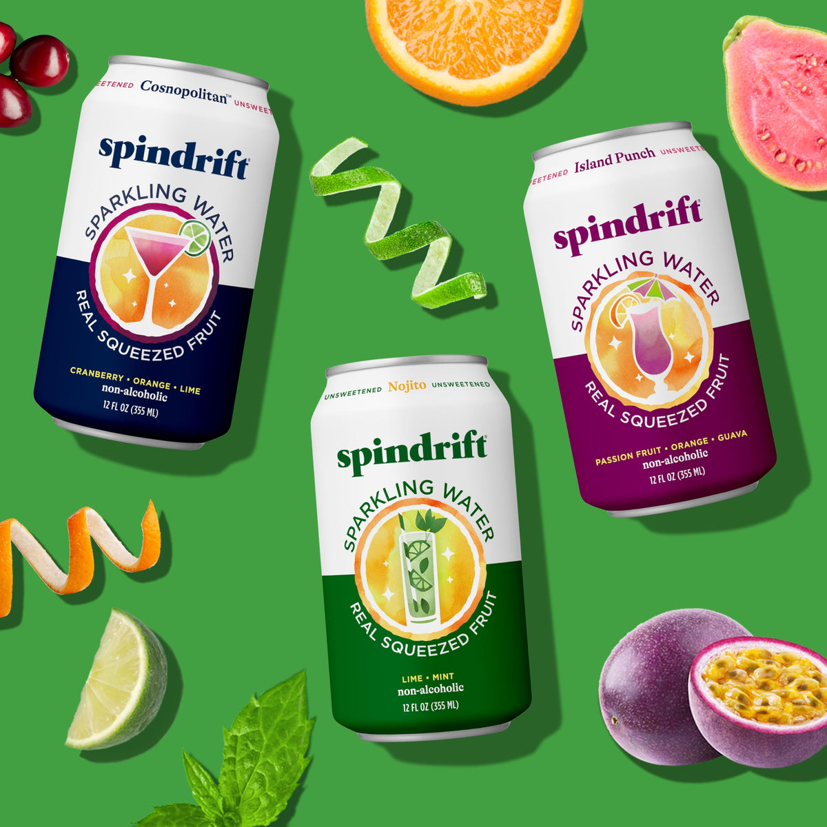 Spindrift Mocktail Variety Pack—24 Pack, 12 oz Cans, Real Fruit Sparkling Water