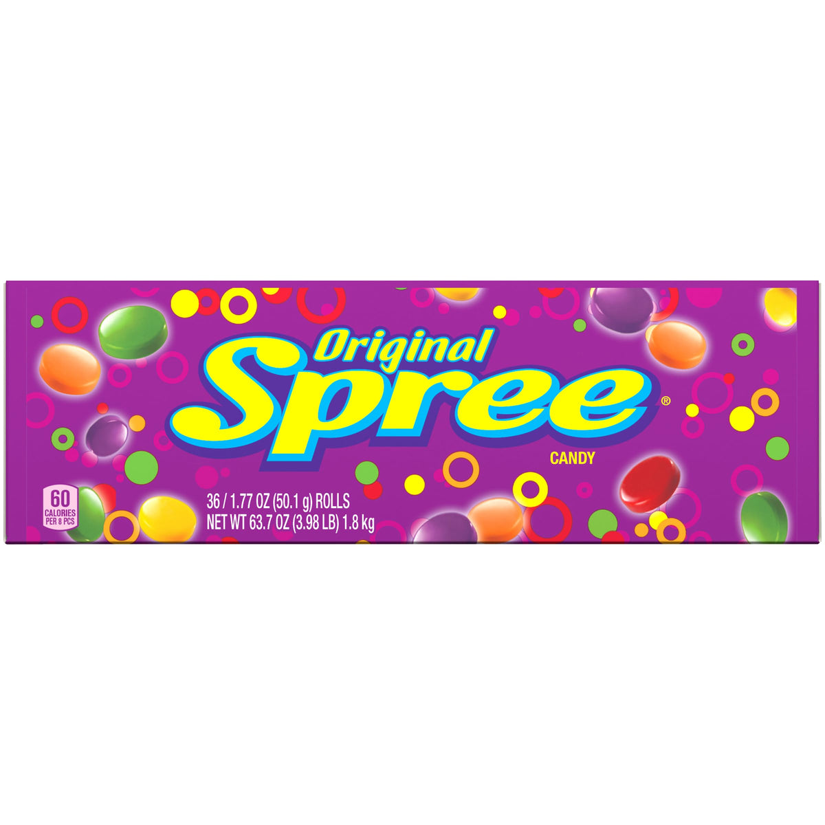 Wonka Spree Original Hard Candy Rolls – 1.77 oz Each, Pack of 36 | Colorful Fruity Treats