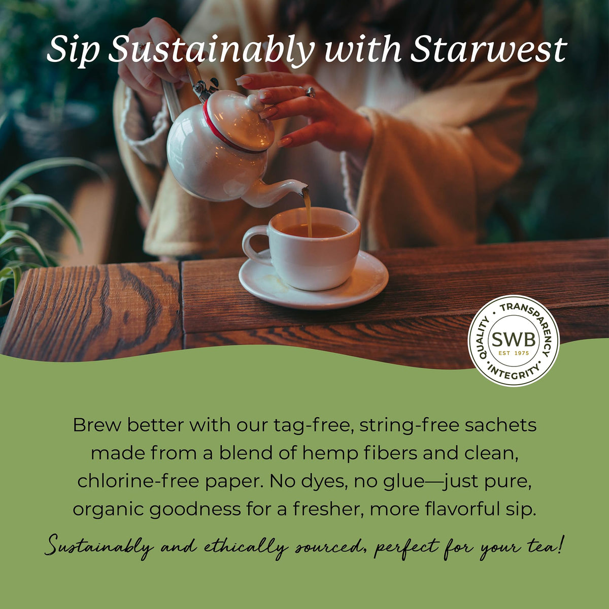 Starwest Botanicals Organic Decaf Green Tea – Caffeine Free, 100 Bags
