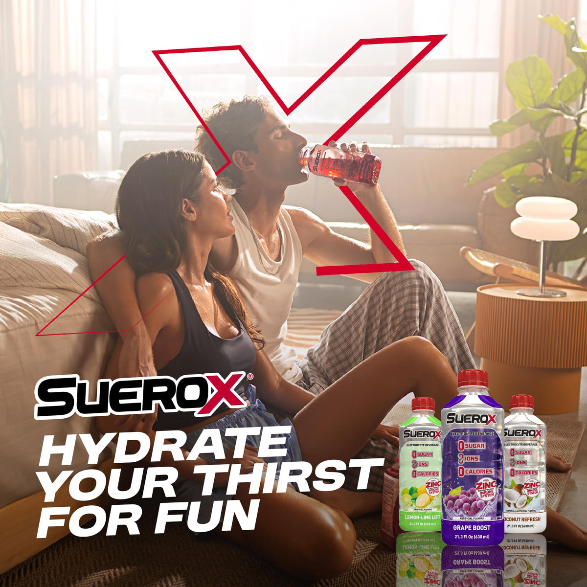 SueroX Zero Sugar Electrolyte Drink – 0 Cal, 8 Ions, 5 Electrolytes, 21.3 Fl Oz Variety Pack (12 Count)