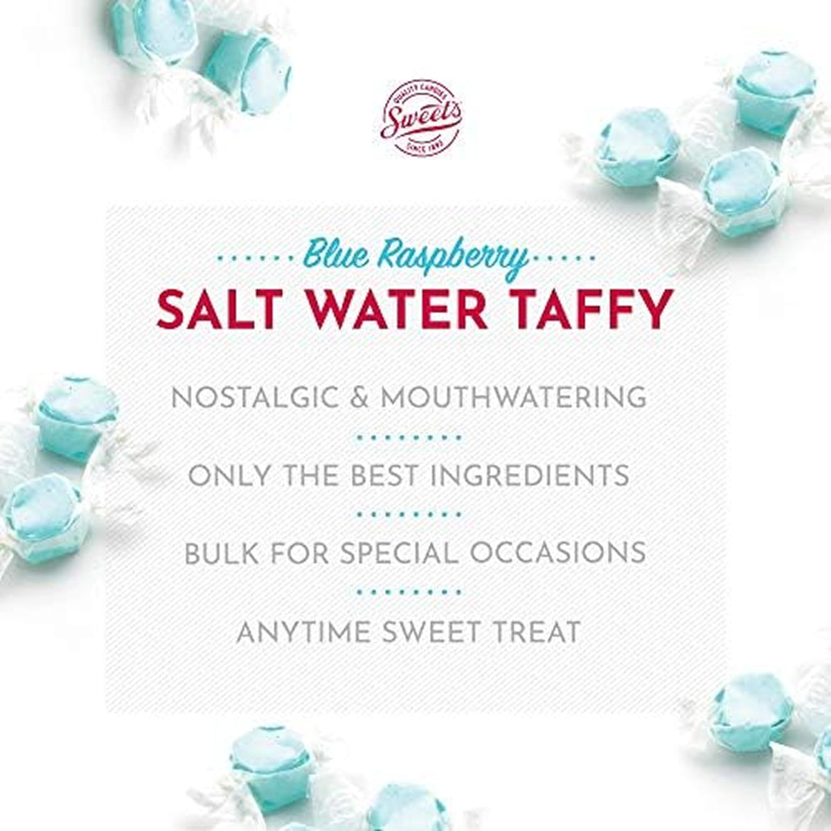 Sweet Candy Company Salt Water Taffy – Blue Raspberry, 3 lb Bulk, Individually Wrapped, Gluten Free