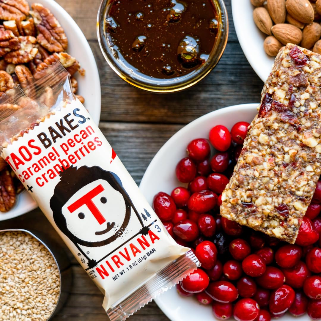 T Taos Bakes Caramel Pecan + Cranberries Breakfast Bars – 12 Pack, Gluten Free, 5g Fiber