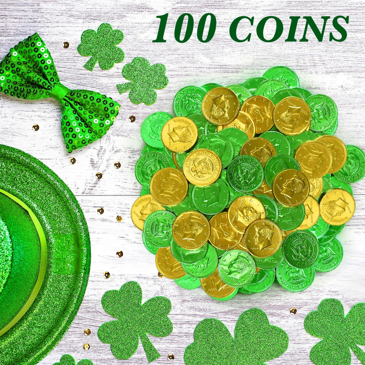 Taboom Belgian Milk Chocolate Coins – Gold & Green, 100-Count Bulk Pack for St. Patrick's Day