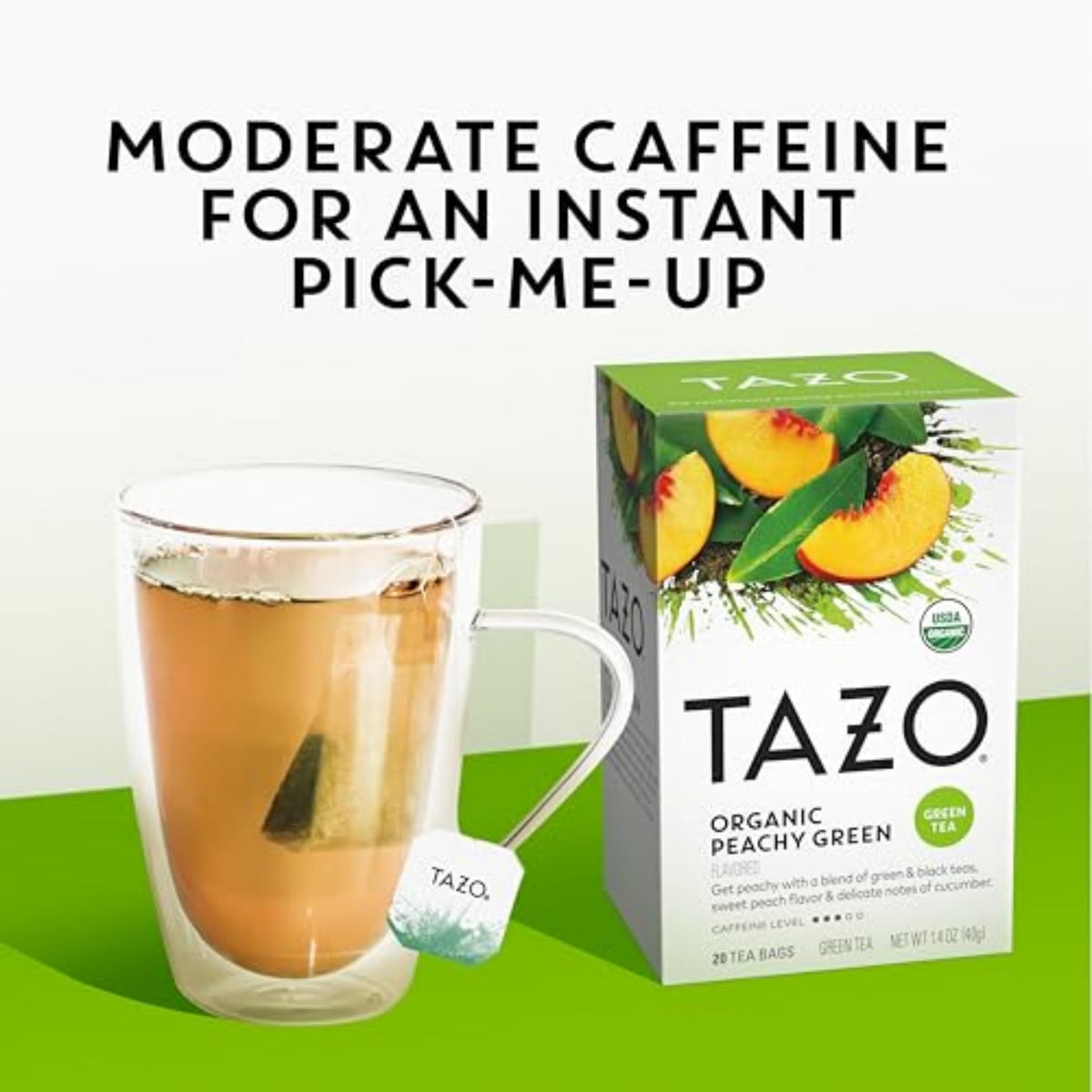 TAZO Organic Peachy Green Tea Bags – Peachy Green Tea Blend with Peach & Mint, Caffeinated, 120 Bags (6 x 20ct)